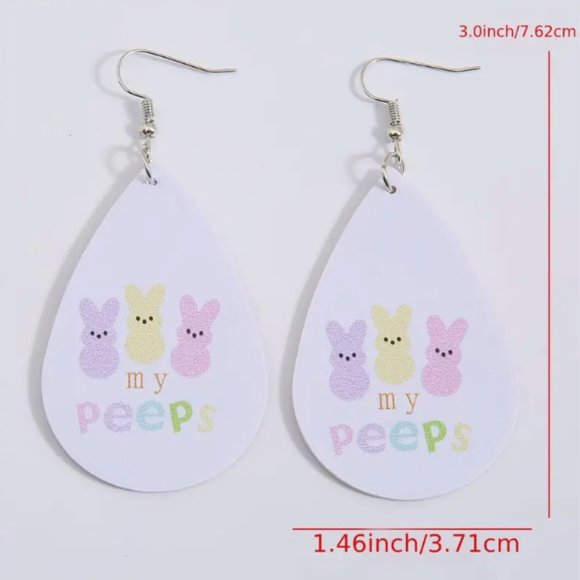 NWT EASTER BUNNIES PASTEL COLORS MY PEEPS FAUX LEATHER DANGLE PIERCED EARRINGS - Picture 4 of 5